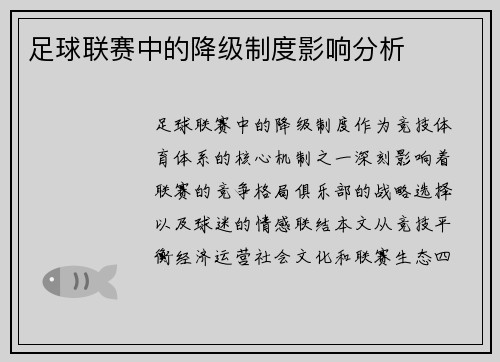 足球联赛中的降级制度影响分析