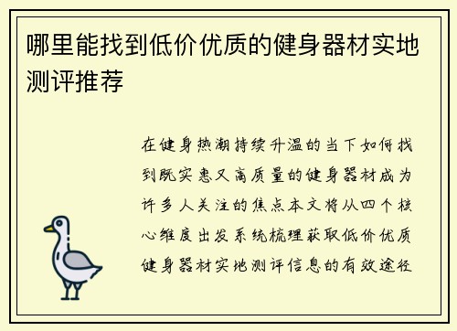 哪里能找到低价优质的健身器材实地测评推荐